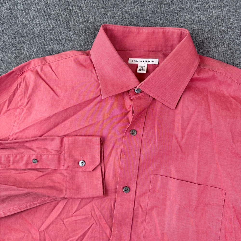 Banana Republic Shirt Mens 17 XL Pink Red Long Sleeve Button Up Cotton